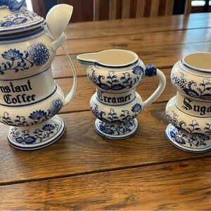 Blue Onion Pieces - coffee, creamer, sugar, napkins and gravy separator